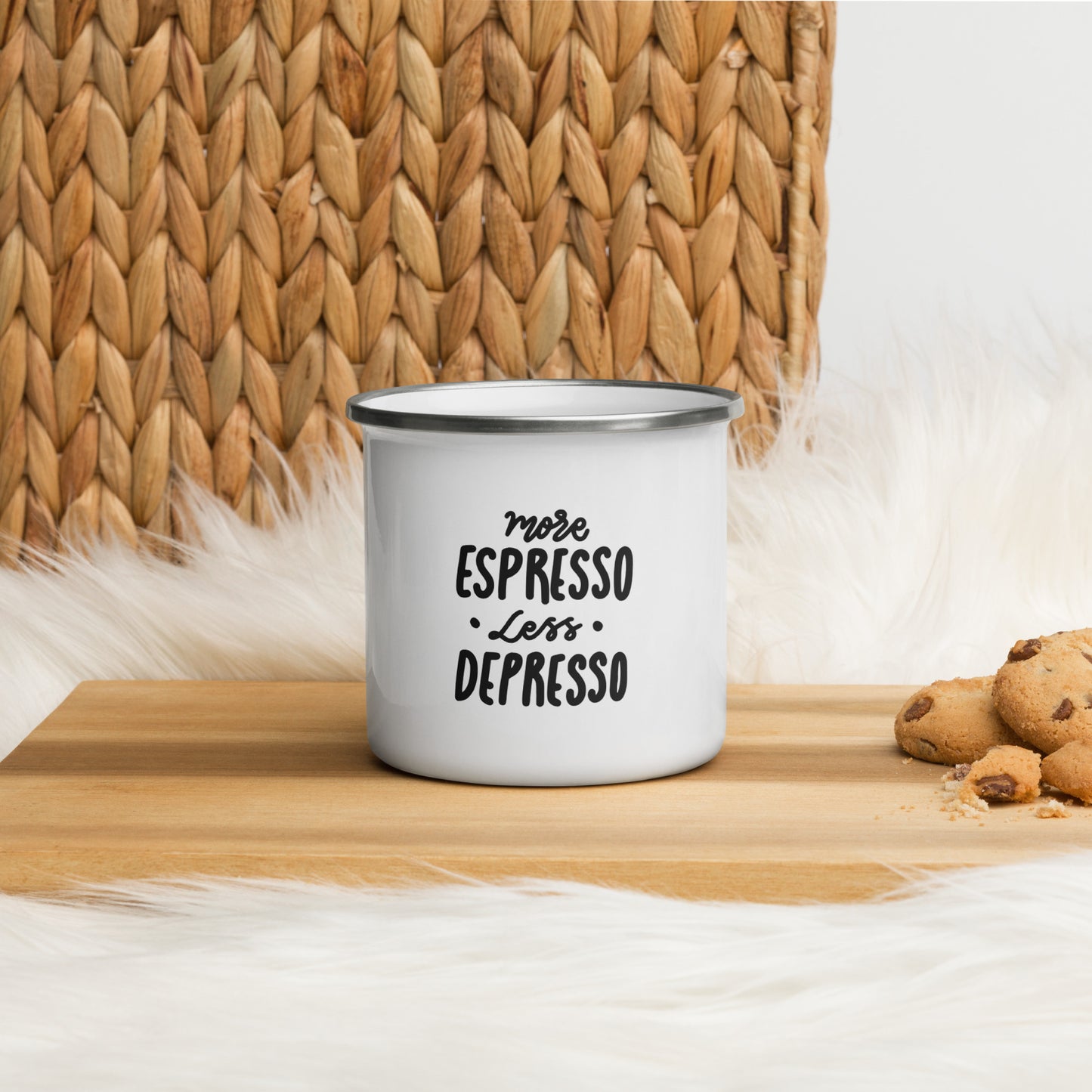 Enamel Mug "MORE ESPRESSO, LESS DESPRESSO"