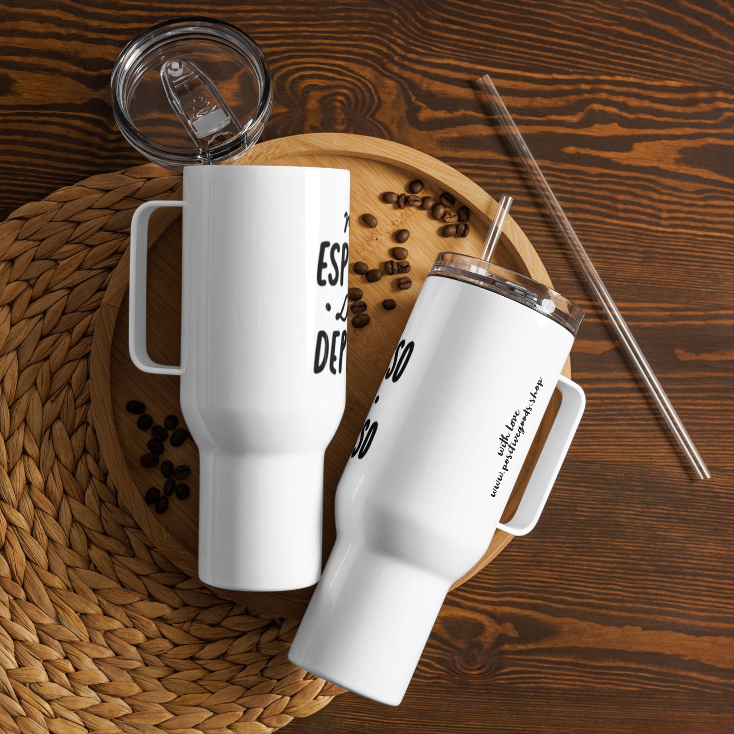 More Espresso, Less Depresso Travel Mug | Insulated Motivational Coffee Tumbler