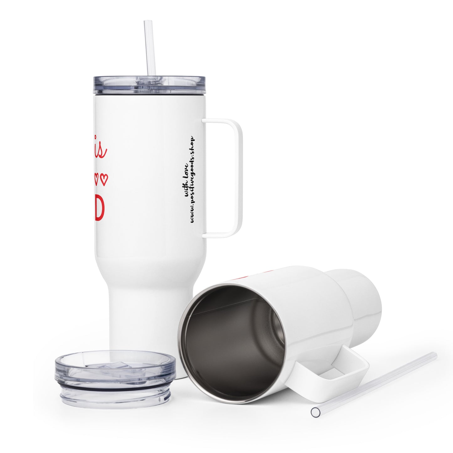 Travel mug with a handle "Love is B....D"